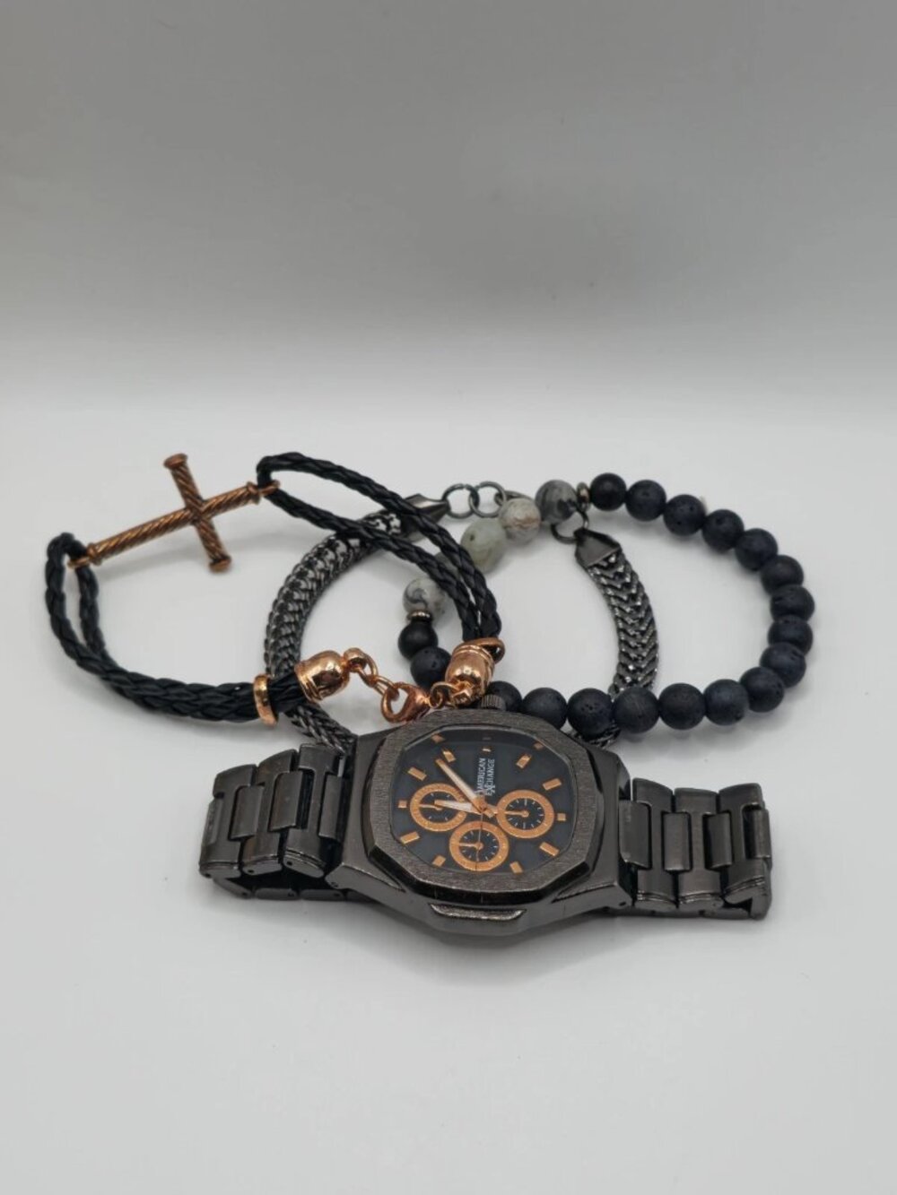 American Exchange Men's Black Watch & 4-Piece Bracelet Set